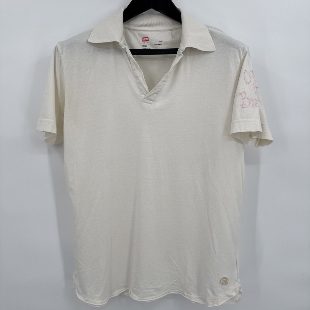 Diesel Shirt Mens Ivory Only The Brave Industry Polo Shirt Size L Sleeve Detail